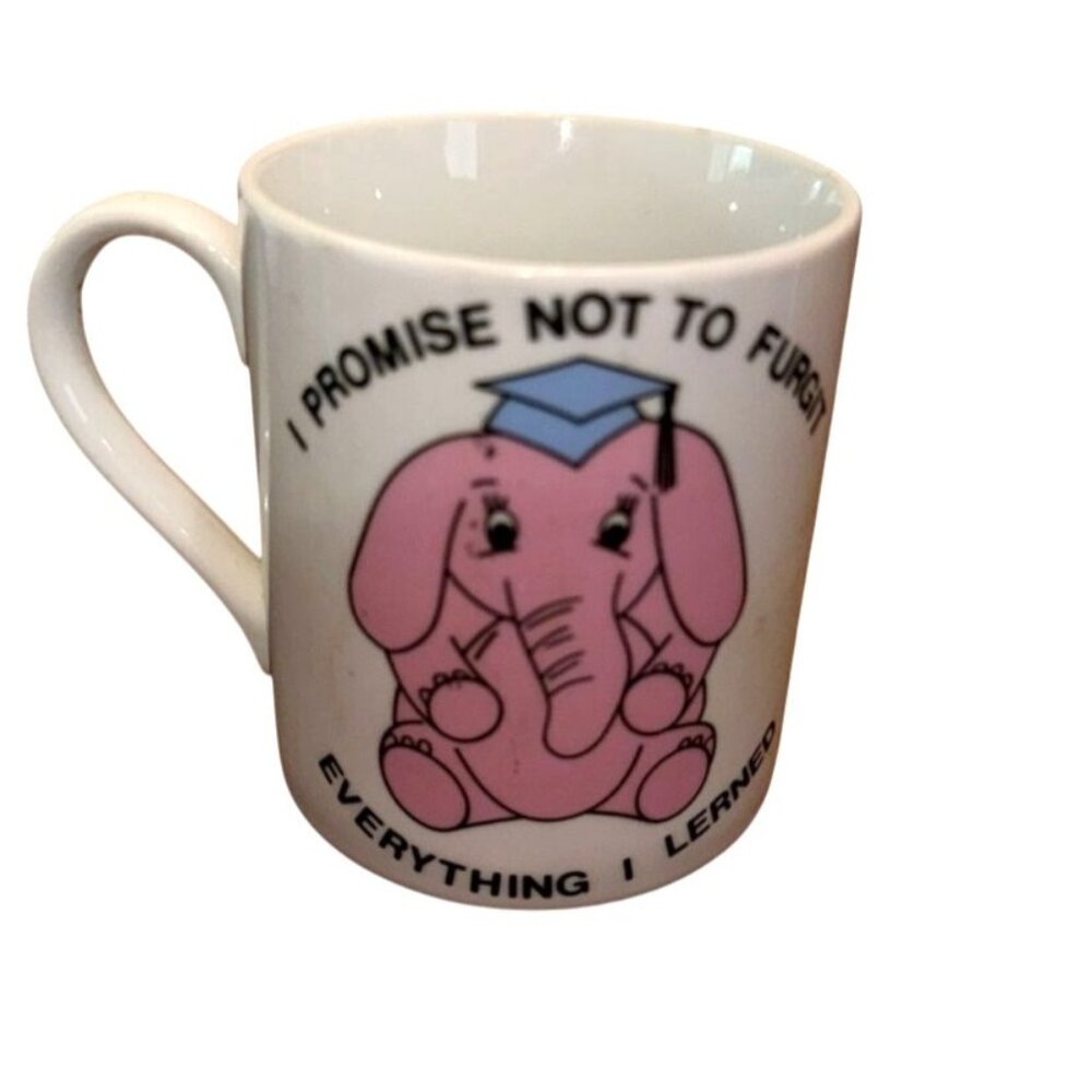 Amscan White Ceramic Mug With Pink Elephant Design & Graduation Cap